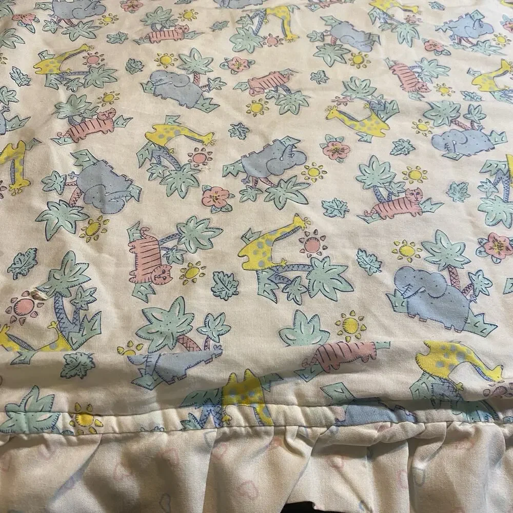 Vintage Novelty Crib Baby Coverlet Safari Jungle Animals Quilt Blanket 43”x33”
